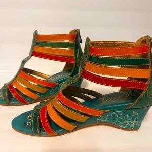 Elite by Corky’s teal and colored leather wedge sandal